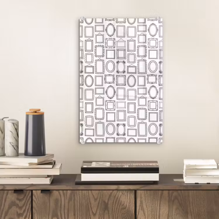 Glas schilderij - Lijsten - Patroon - Decoratie - Schets - Zwart-wit — 2