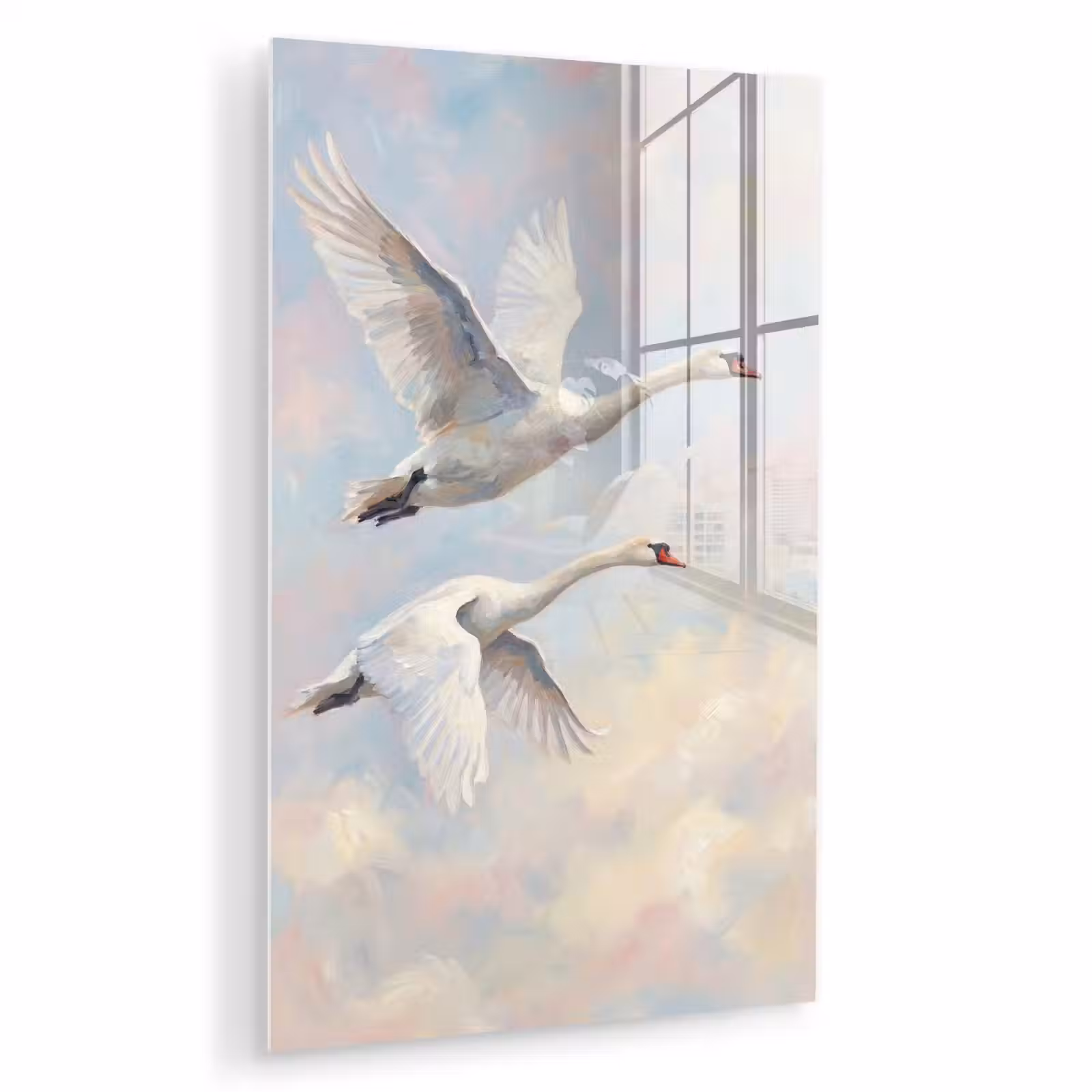 Glas schilderij - Vogel - Vliegend - Lucht - Modern - Pastel — 1