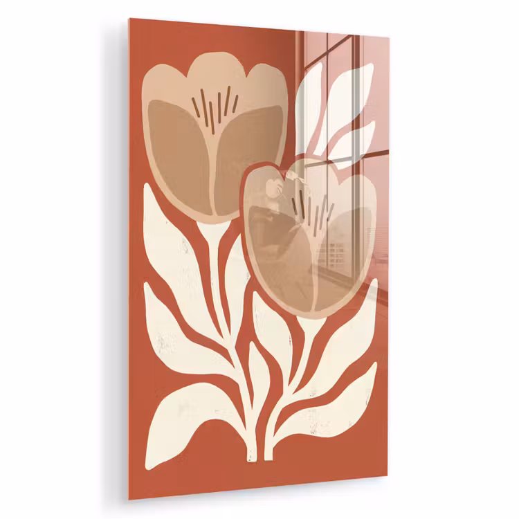 Glas schilderij - Bloemen - Abstract - Modern - Beige - Natuur — 1