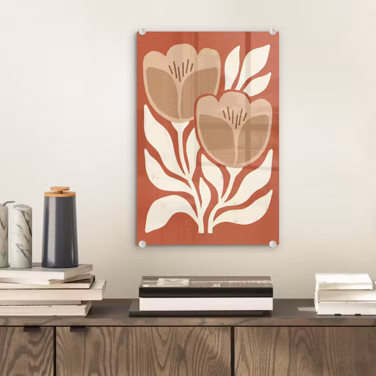 Glas schilderij - Bloemen - Abstract - Modern - Beige - Natuur — 2