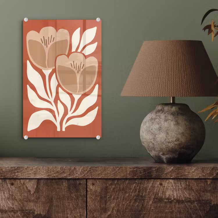 Glas schilderij - Bloemen - Abstract - Modern - Beige - Natuur — 4