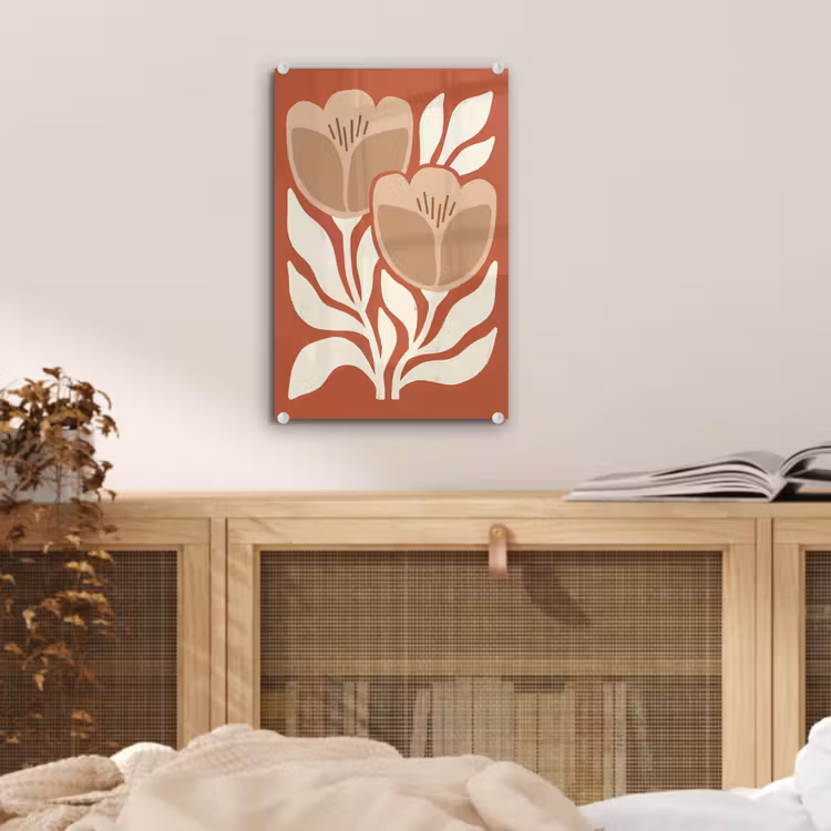 Glas schilderij - Bloemen - Abstract - Modern - Beige - Natuur — 5