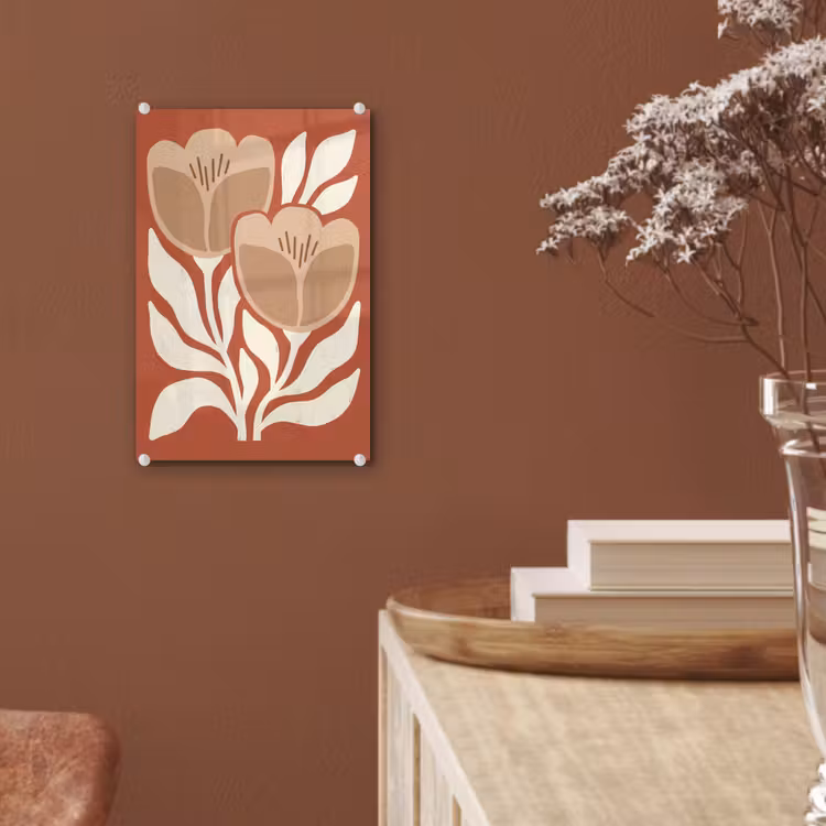 Glas schilderij - Bloemen - Abstract - Modern - Beige - Natuur — 6