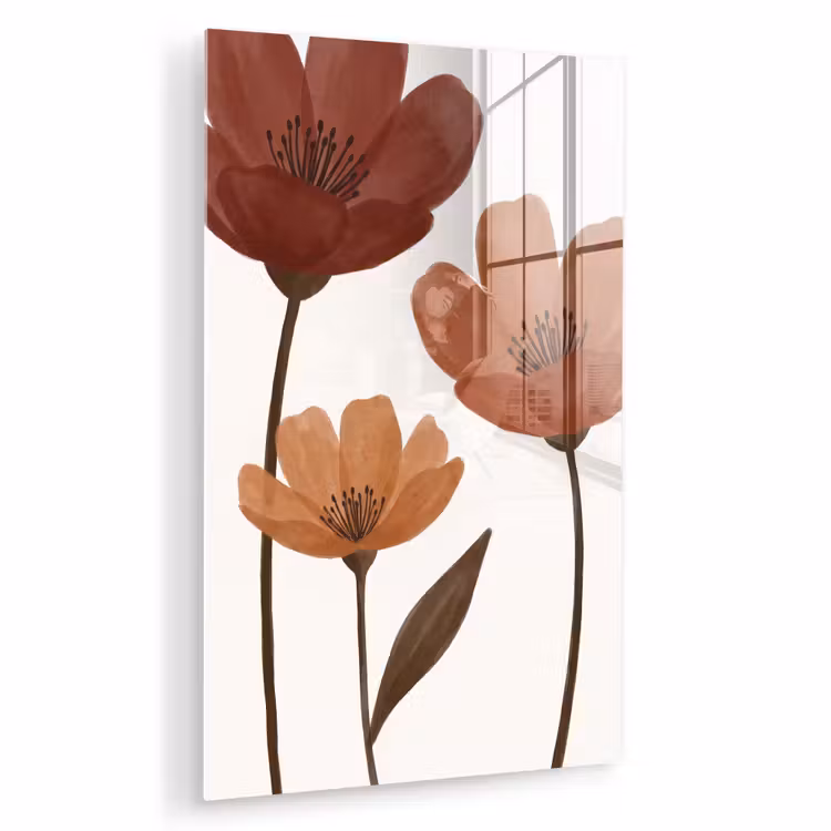 Glas schilderij - Bloemen - Abstract - Modern - Bruin - Decoratief — 1
