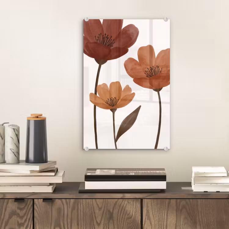 Glas schilderij - Bloemen - Abstract - Modern - Bruin - Decoratief — 2