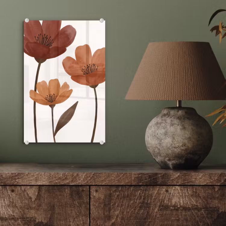 Glas schilderij - Bloemen - Abstract - Modern - Bruin - Decoratief — 4