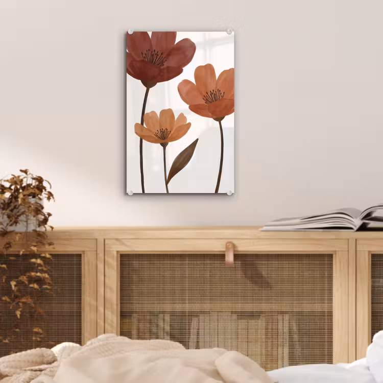 Glas schilderij - Bloemen - Abstract - Modern - Bruin - Decoratief — 5