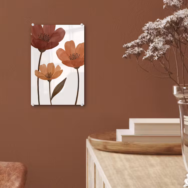 Glas schilderij - Bloemen - Abstract - Modern - Bruin - Decoratief — 6
