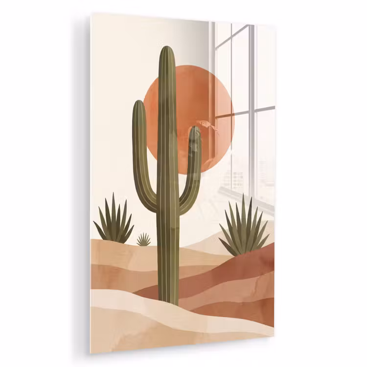 Glas schilderij - Cactus - Duinen - Modern - Landschap - Groen — 1