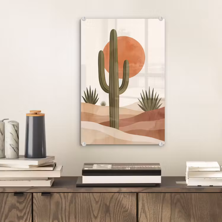 Glas schilderij - Cactus - Duinen - Modern - Landschap - Groen — 2