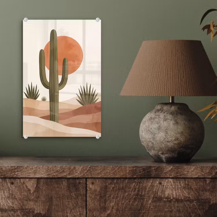 Glas schilderij - Cactus - Duinen - Modern - Landschap - Groen — 4