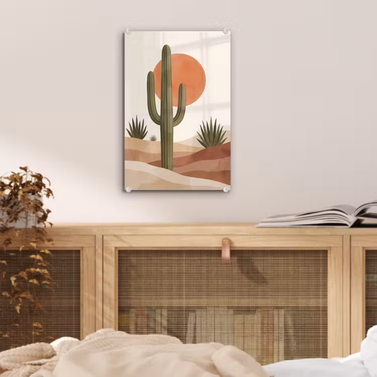 Glas schilderij - Cactus - Duinen - Modern - Landschap - Groen — 5