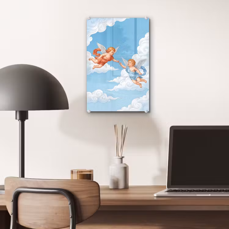 Glas schilderij - Engel - Vliegend - Klassiek - Blauw — 7