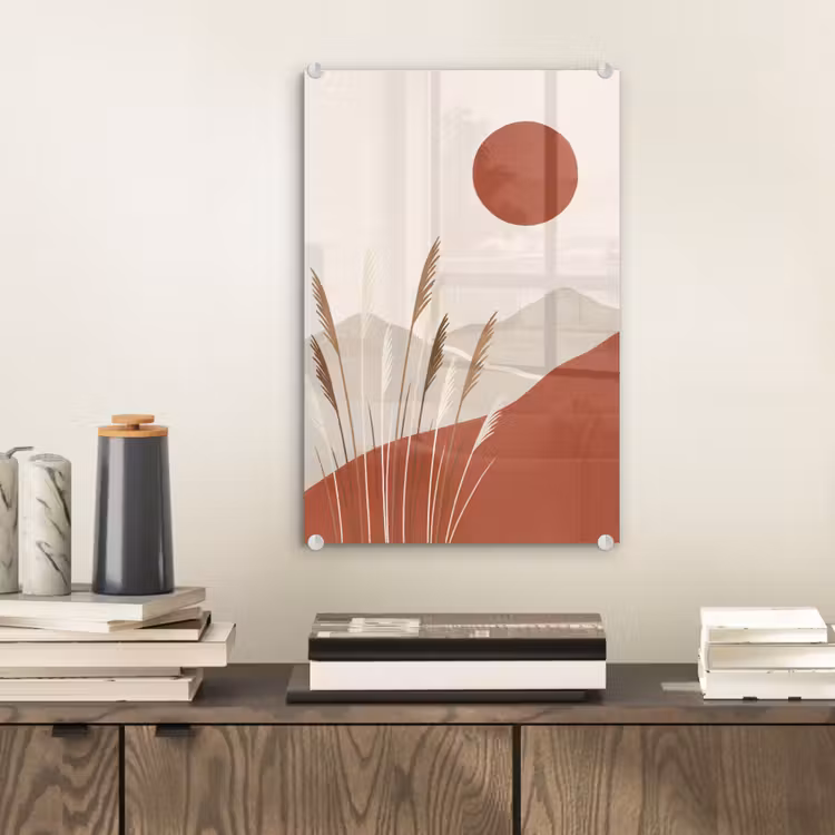 Glas schilderij - Gras - Landschap - Natuur - Abstract - Beige — 2