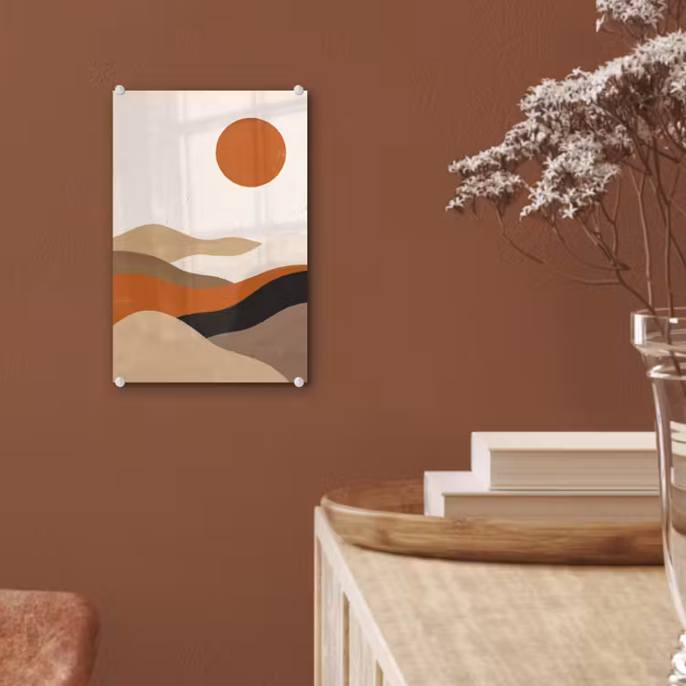 Glas schilderij - Landschap - Heuvels - Zon - Abstract - Oranje — 6