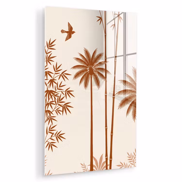 Glas schilderij - Vogel - Boom - Tropisch - Minimalistisch - Bruin — 1