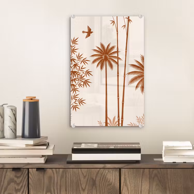 Glas schilderij - Vogel - Boom - Tropisch - Minimalistisch - Bruin — 2
