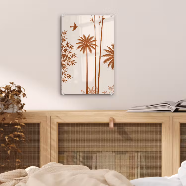 Glas schilderij - Vogel - Boom - Tropisch - Minimalistisch - Bruin — 5