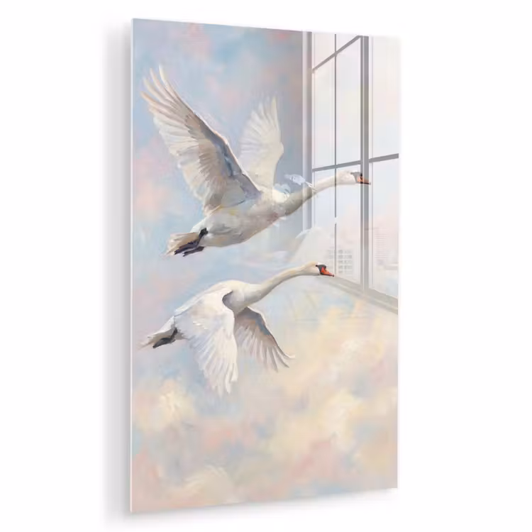 Glas schilderij - Vogel - Vliegend - Lucht - Modern - Pastel — 1