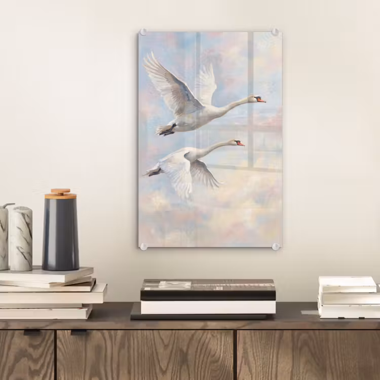 Glas schilderij - Vogel - Vliegend - Lucht - Modern - Pastel — 2