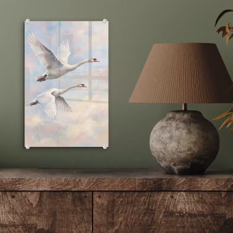 Glas schilderij - Vogel - Vliegend - Lucht - Modern - Pastel — 4