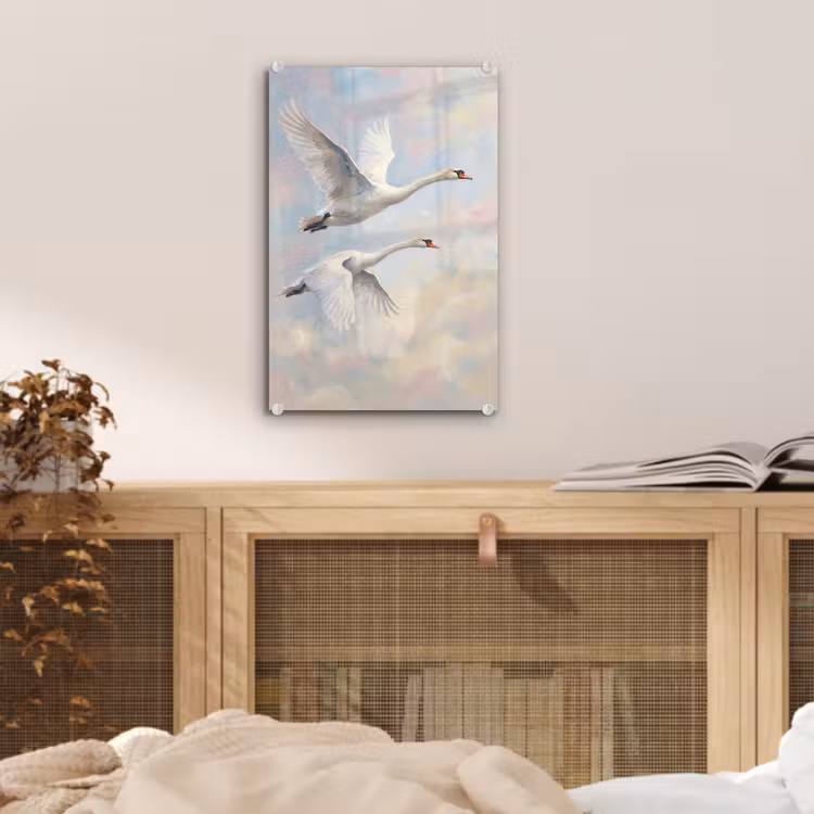 Glas schilderij - Vogel - Vliegend - Lucht - Modern - Pastel — 5