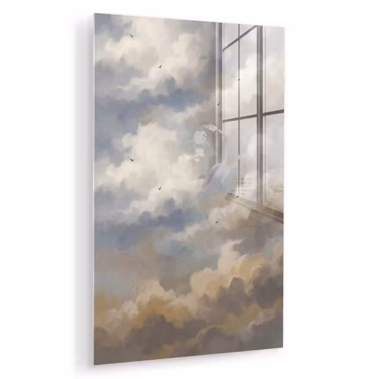 Glas schilderij - Vogel - Wolken - Natuur - Modern - Grijs — 1