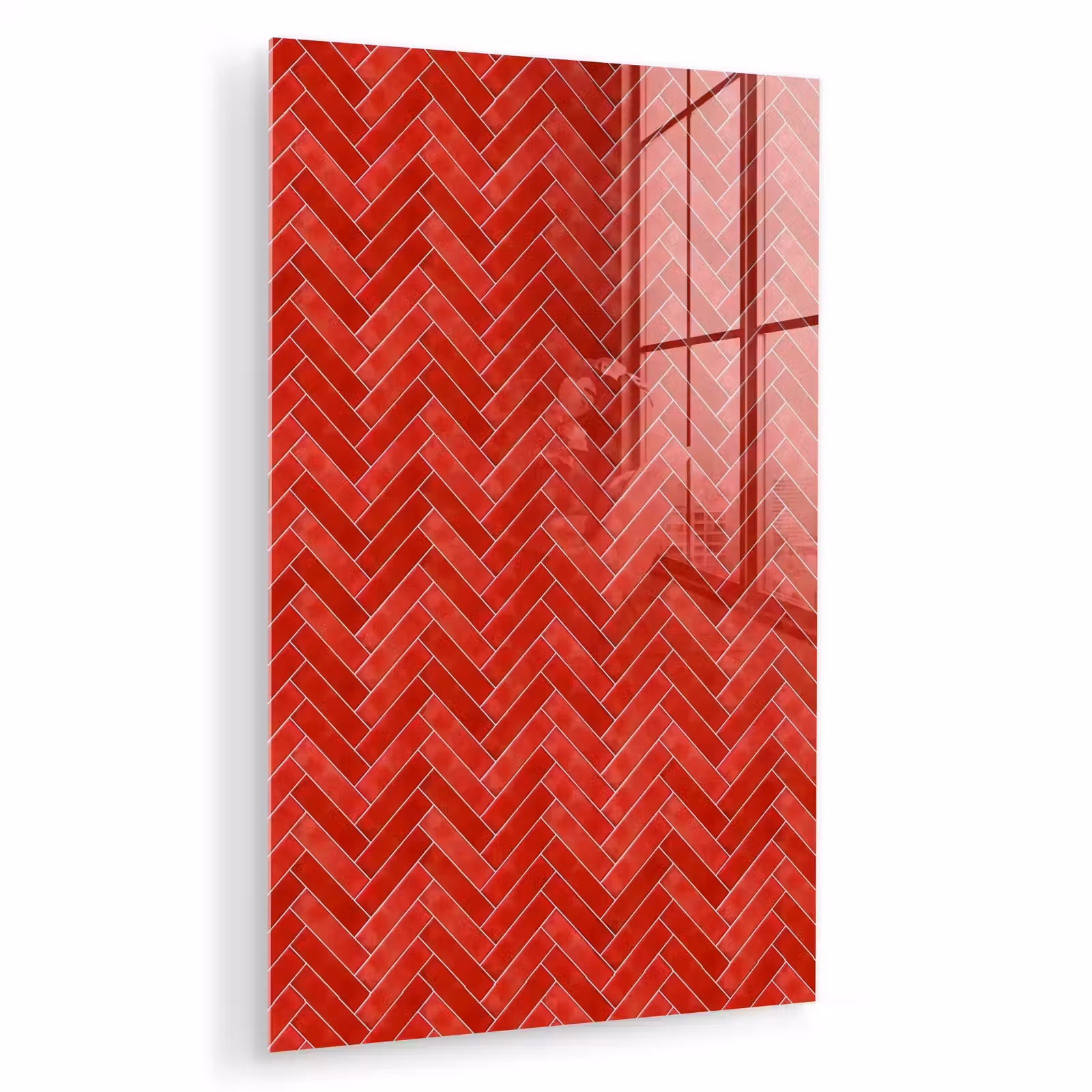 Glas schilderij - Visgraat - Tegel - Rood — 1