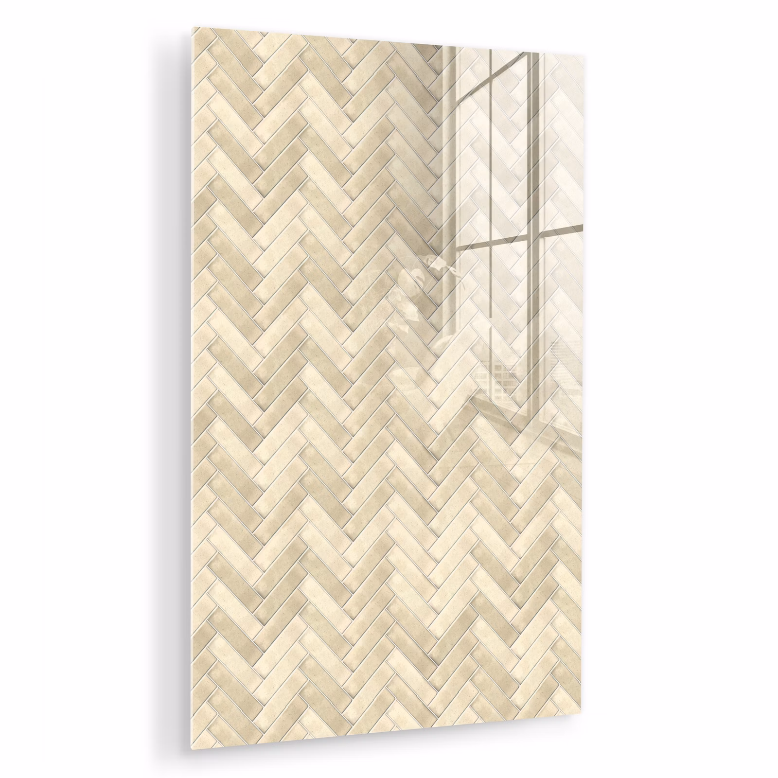 Glas schilderij - Visgraat - Wandtegel - Licht Beige — 1