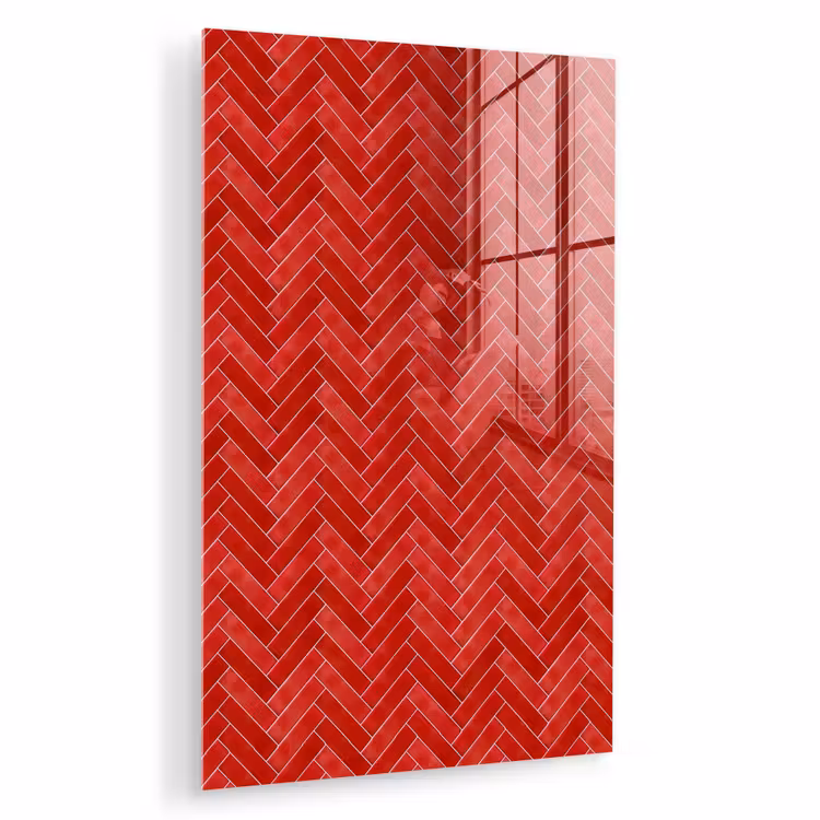 Glas schilderij - Visgraat - Tegel - Rood — 1