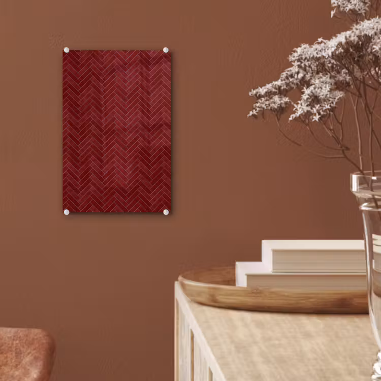 Glas schilderij - Visgraat - Wandtegel - Bordeaux - Rood — 6