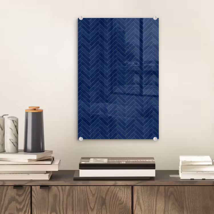 Glas schilderij - Visgraat - Wandtegel - Donkerblauw - Navy Blue — 2
