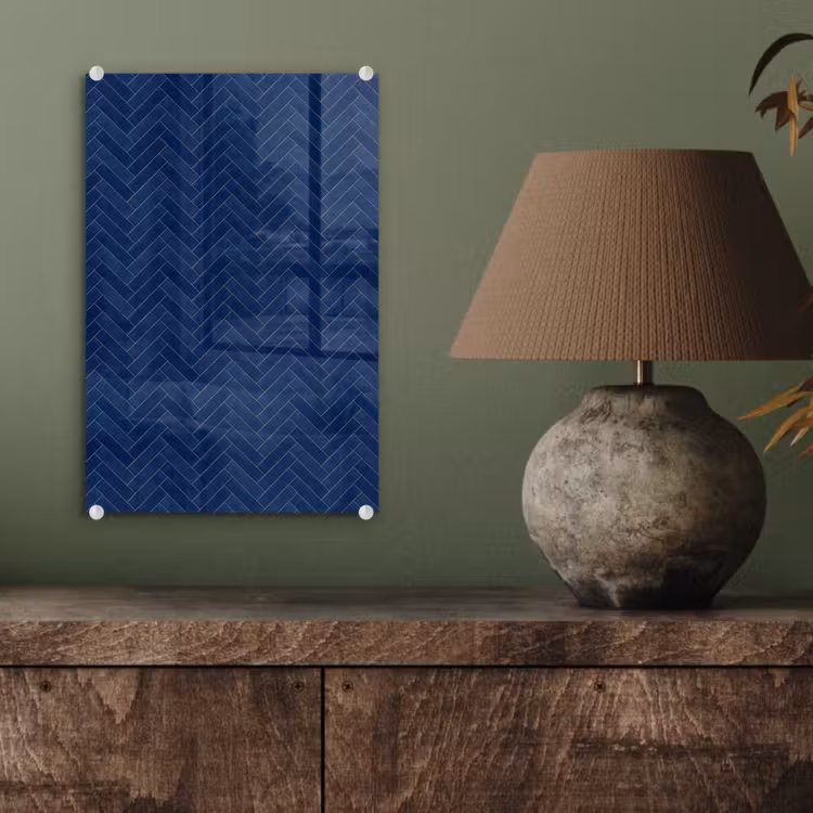 Glas schilderij - Visgraat - Wandtegel - Donkerblauw - Navy Blue — 4