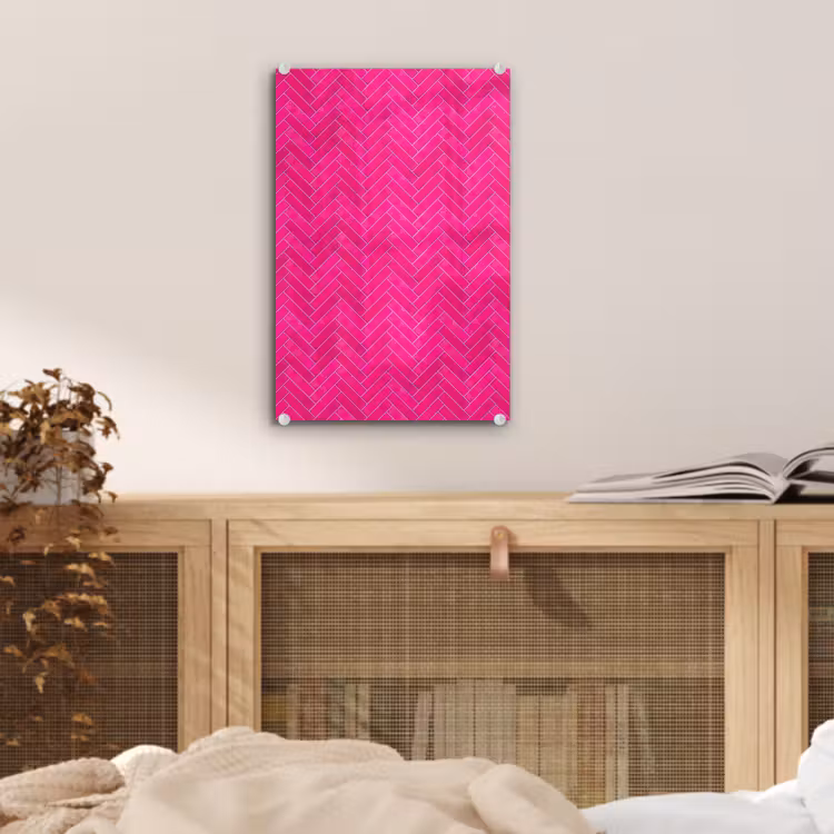 Glas schilderij - Visgraat - Wandtegel - Fuchsia - Roze — 5