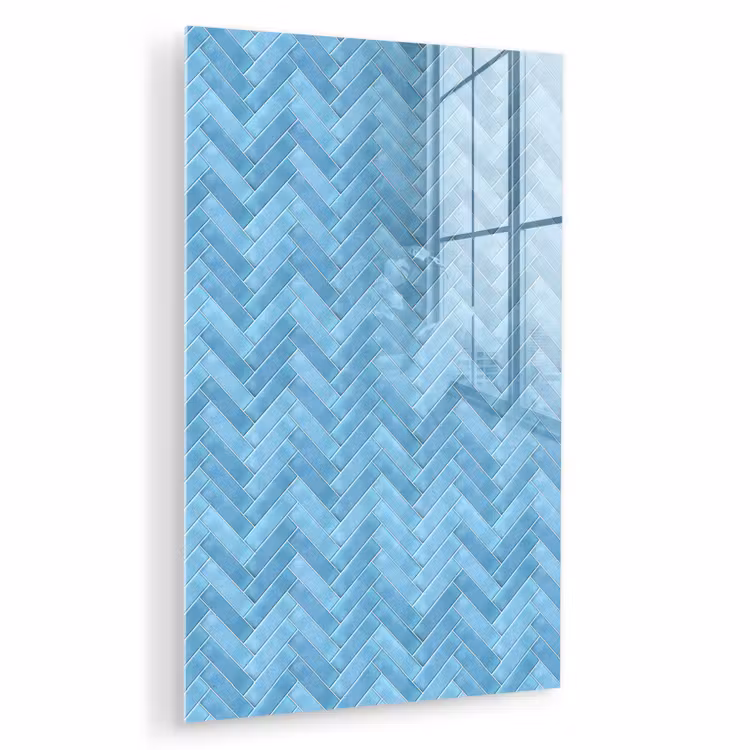 Glas schilderij - Visgraat - Wandtegel - Lichtblauw — 1