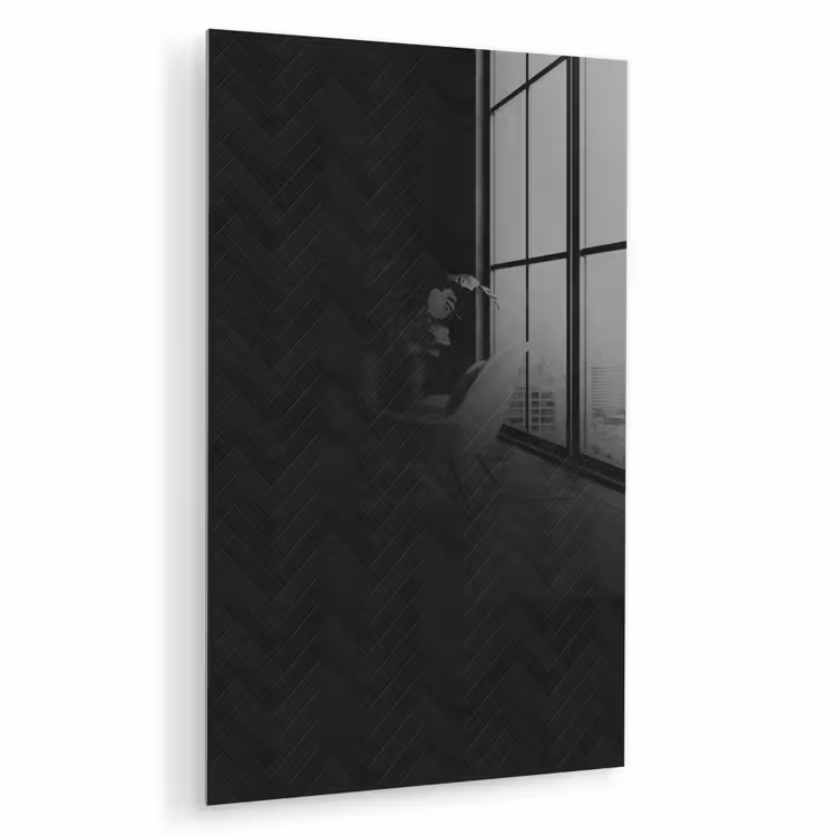 Glas schilderij - Visgraat - Wandtegel - Mat - Zwart — 1