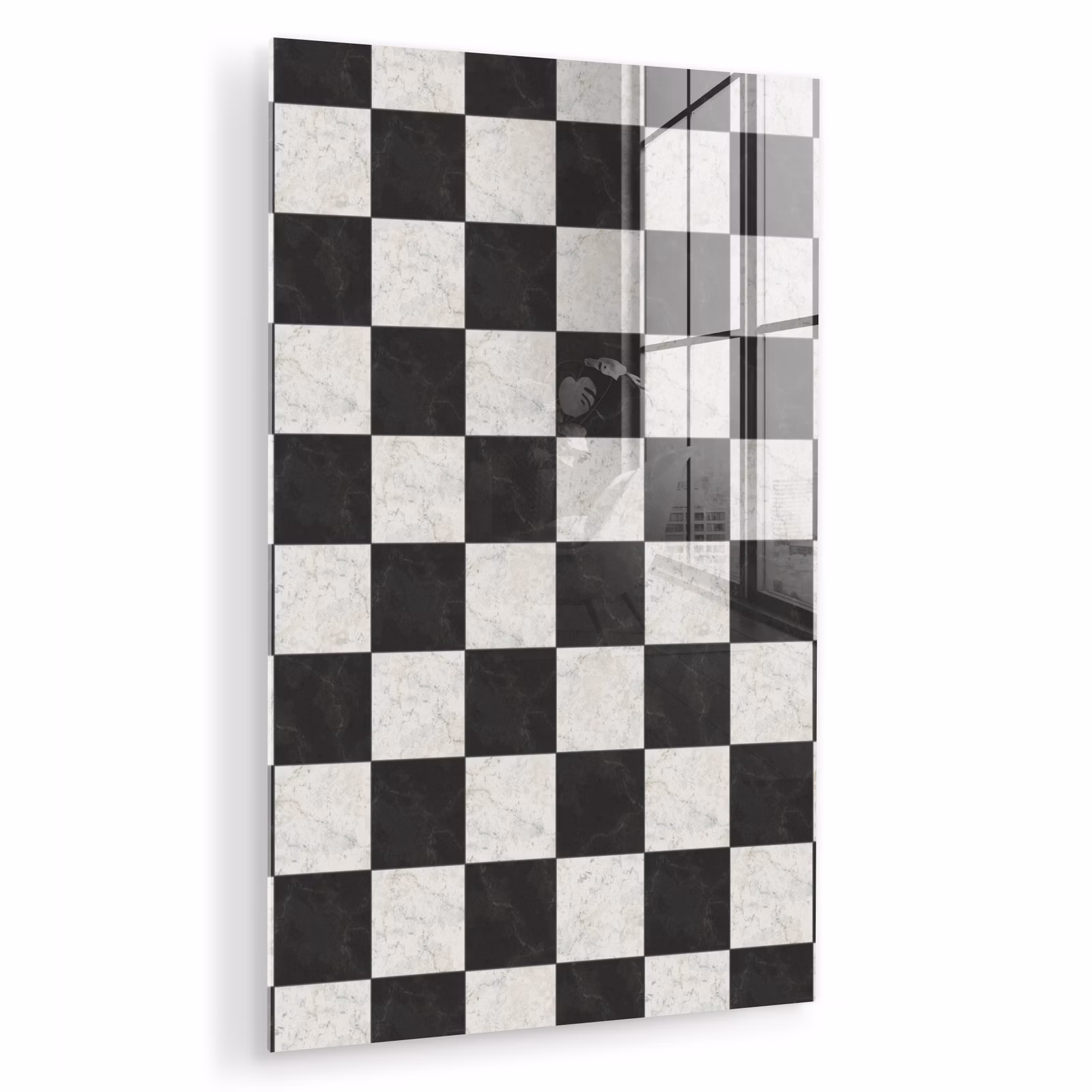 Glas schilderij - Dambord - Marmer - Zwart - Wit — 1