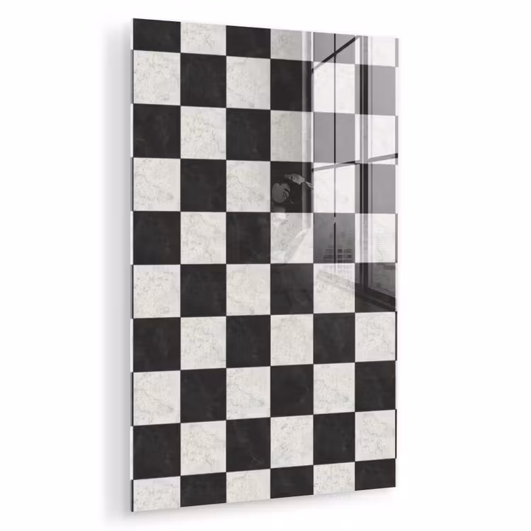 Glas schilderij - Dambord - Marmer - Zwart - Wit — 1