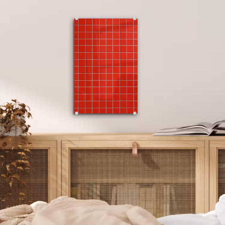 Glas schilderij - Tegel - Patroon - Kersen - Rood — 5