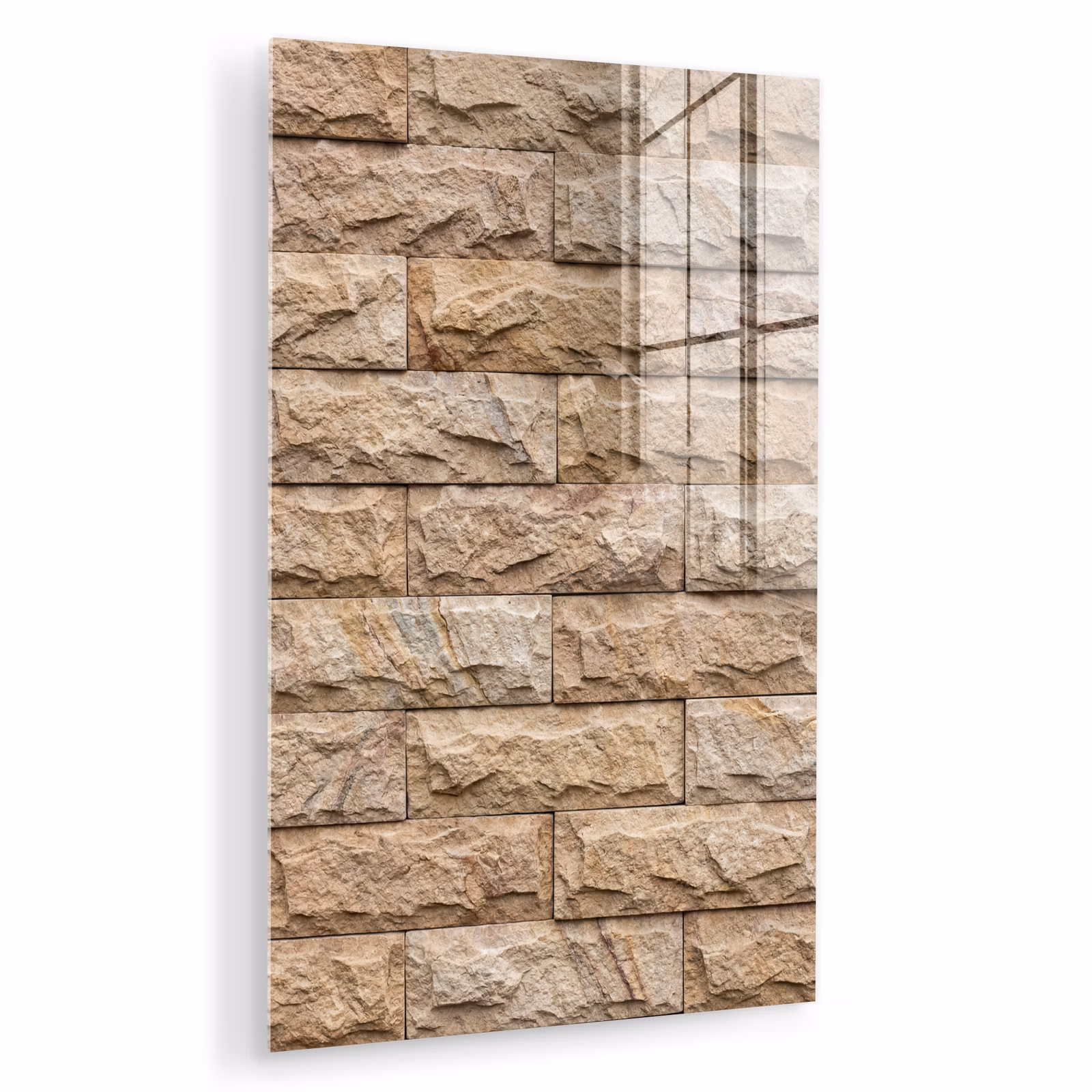 Glas schilderij - Muur - Steen - Ruw - Textuur - Beige — 1