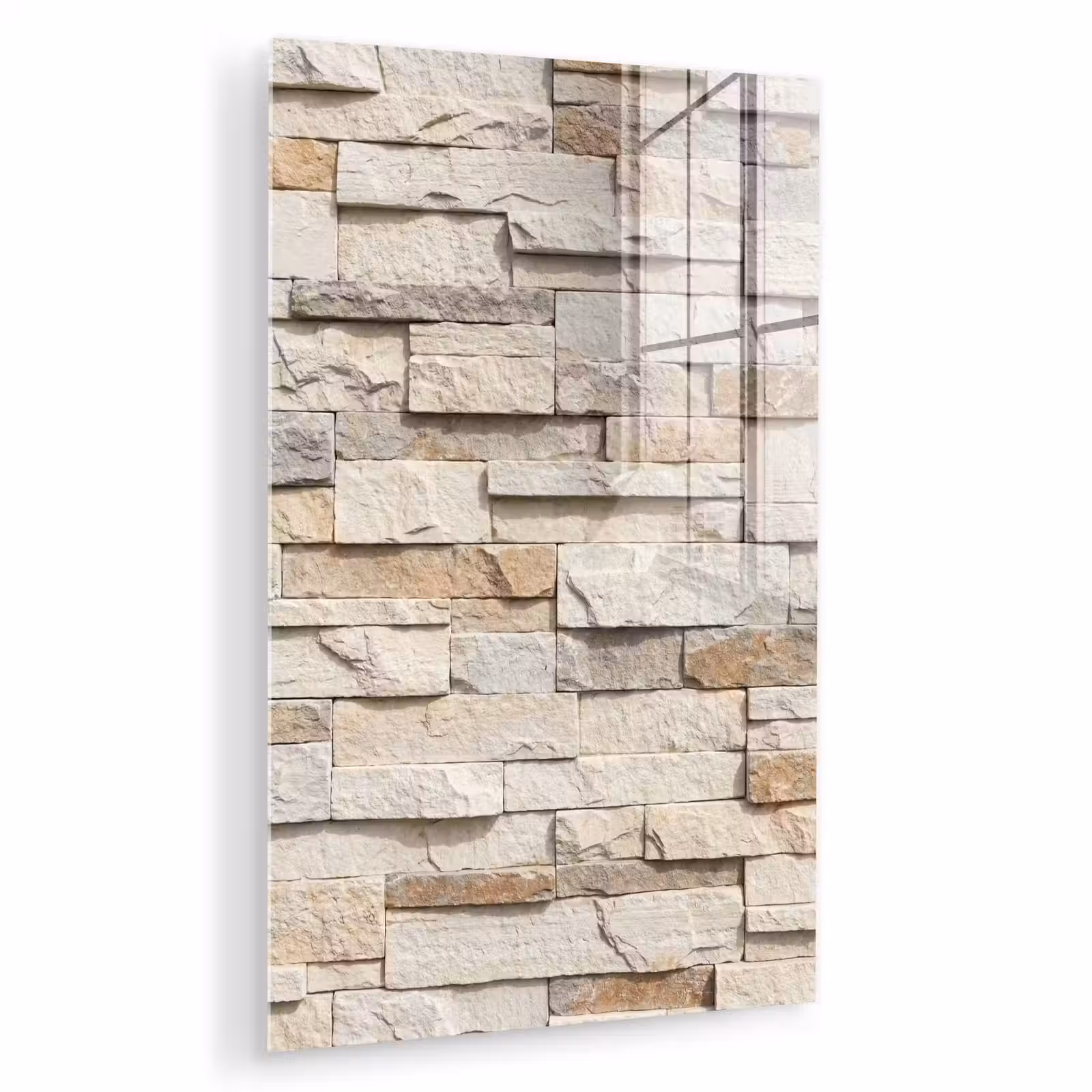 Glas schilderij - Steen - Muur - Textuur - Rustiek - Beige — 1