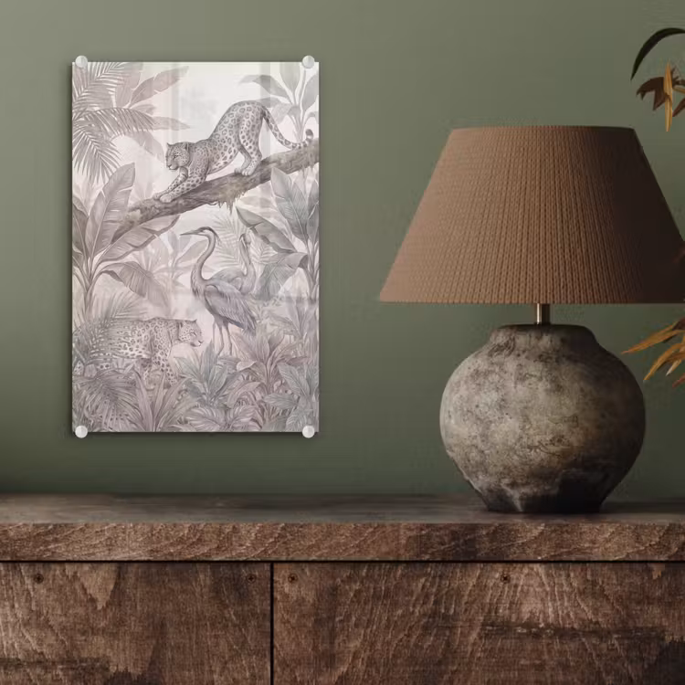 Glas schilderij - Kat - Vogel - Jungle - Illustratie - Dieren — 4