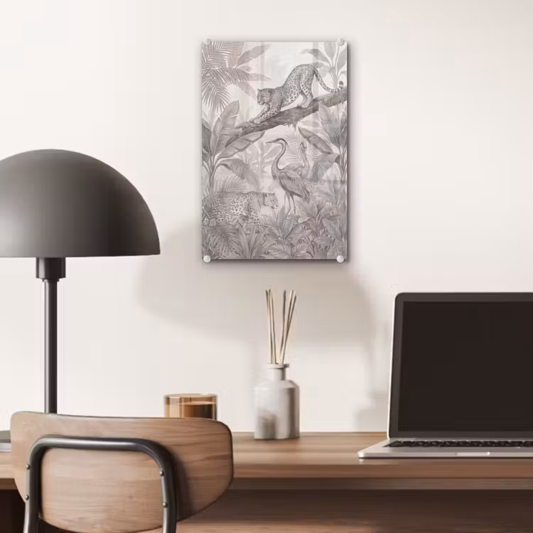 Glas schilderij - Kat - Vogel - Jungle - Illustratie - Dieren — 7