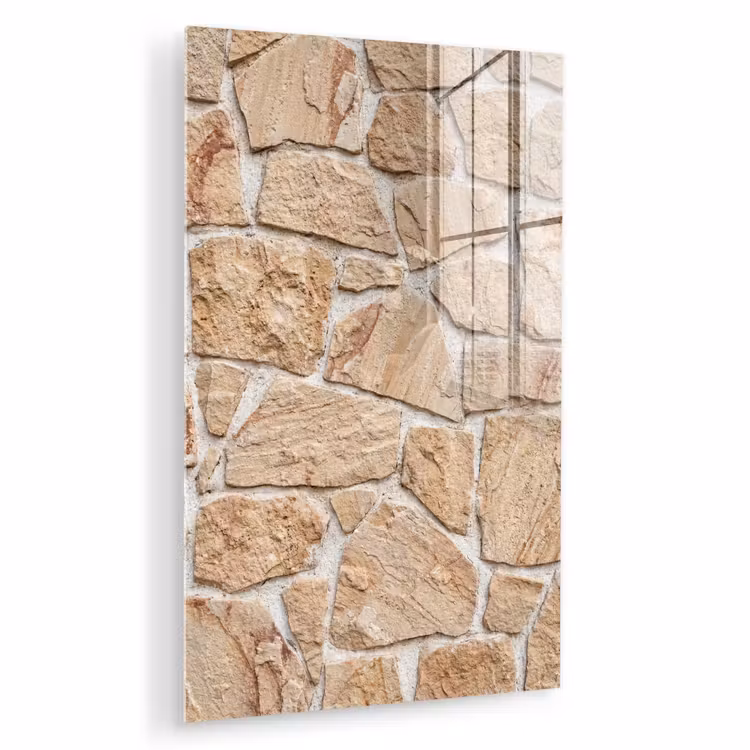 Glas schilderij - Muur - Steen - Patroon - Rustiek - Beige — 1
