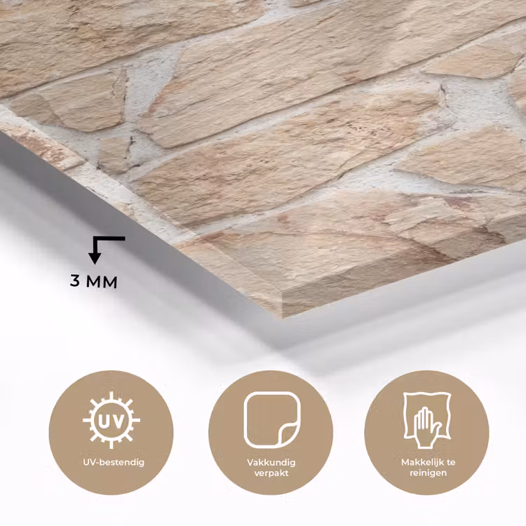 Glas schilderij - Muur - Steen - Patroon - Rustiek - Beige — 3