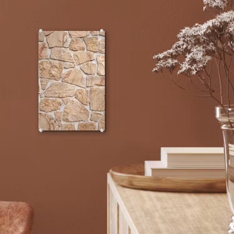 Glas schilderij - Muur - Steen - Patroon - Rustiek - Beige — 6