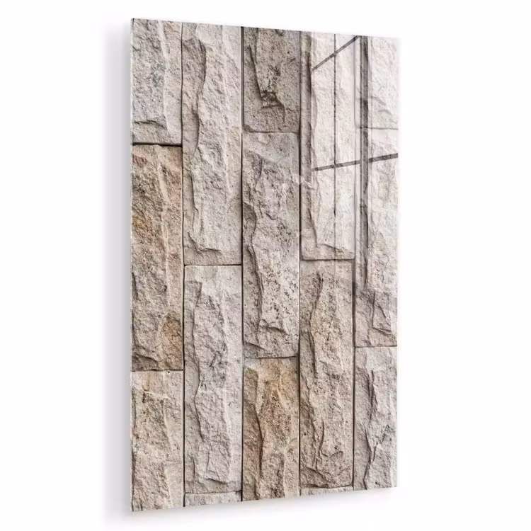 Glas schilderij - Muur - Steen - Ruw - Beige - Textuur — 1