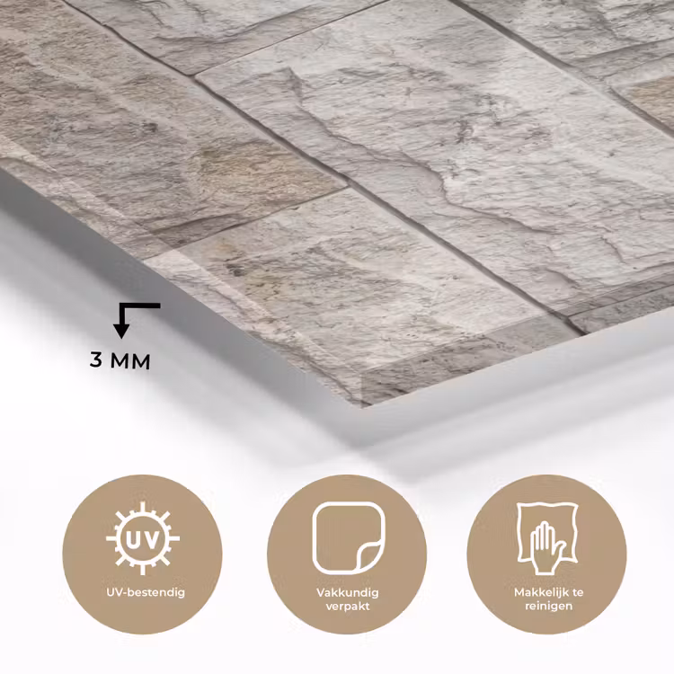 Glas schilderij - Muur - Steen - Ruw - Beige - Textuur — 3