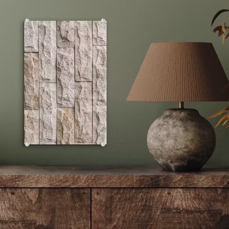 Glas schilderij - Muur - Steen - Ruw - Beige - Textuur — 4