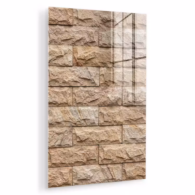 Glas schilderij - Muur - Steen - Ruw - Textuur - Beige — 1